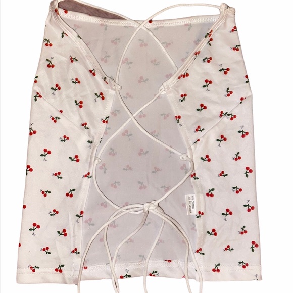 Lace-Up-Back White Cherry Top - Picture 1 of 2